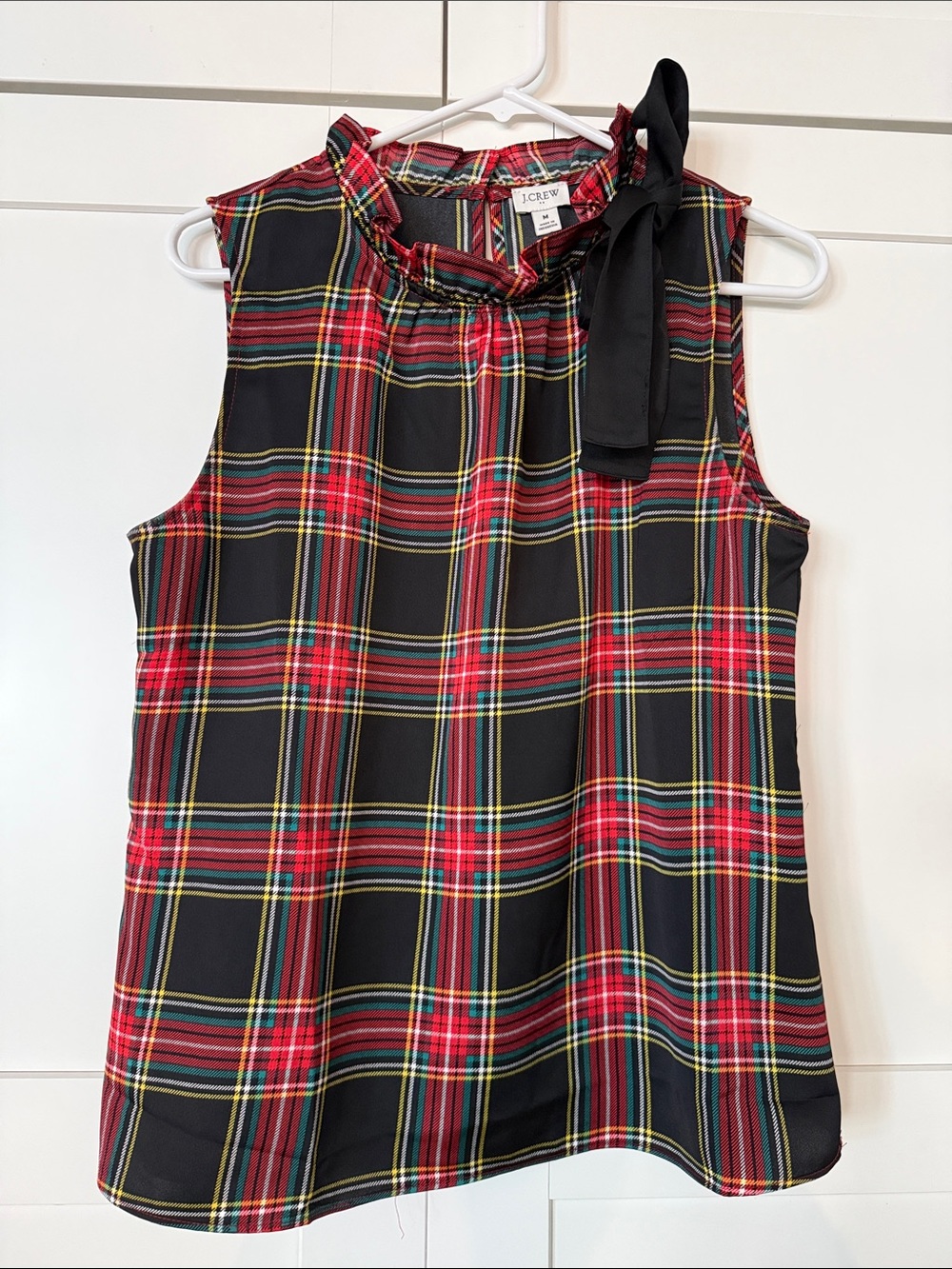 J. Crew Red, Black and Yellow Plaid Sleeveless Tie-Neck Tank